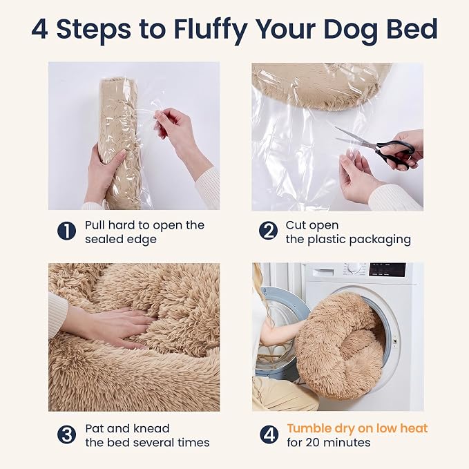 JOLLYVOGUE 45" Calming Donut Dog Bed, Camel