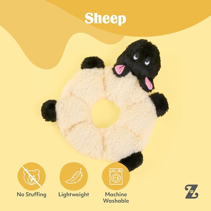 ZippyPaws Loopy No Stuffing Dog Toys to Keep Them Busy - 10" | For Small, Medium, & Large Dogs, Squeaky Pet Toy for Boredom, Unstuffed Chew Toy, Soft Plush Puppy Products, Sheep