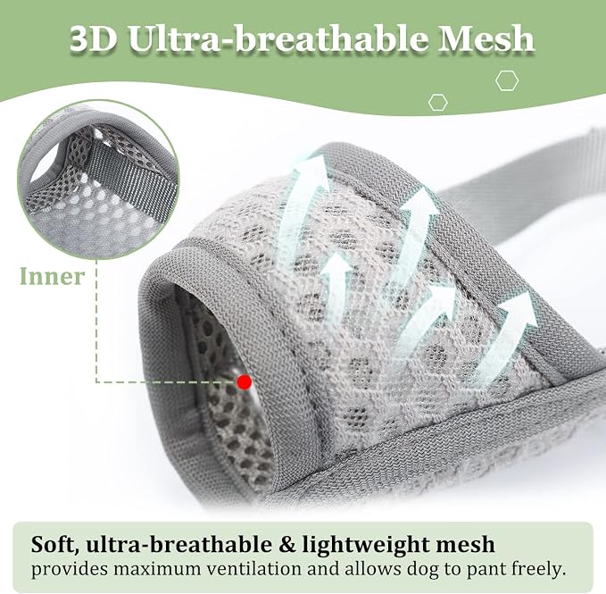 Dog Muzzle, Puppy Soft Mesh Muzzles for Grooming Biting Chewing | Breathable Muzzle for Medium Dogs Jack Russell Terrier, For Vet Visits, Nail Trimming, Allows Panting Drinking | Grey, M