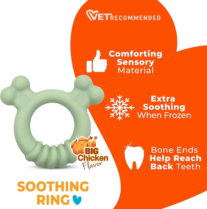 Nylabone Puppy Chew Sensory Material Soothing Ring Dog Chew Toy, Small | Chicken flavor, soothing teething toys for puppies, teething relief, freeze for extra comfort, up to 25 lbs