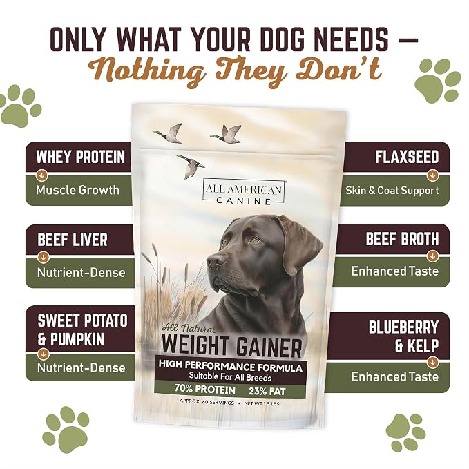 All American Canine Dog Weight Gainer Powder, Bulk 5 lb, 230 Servings