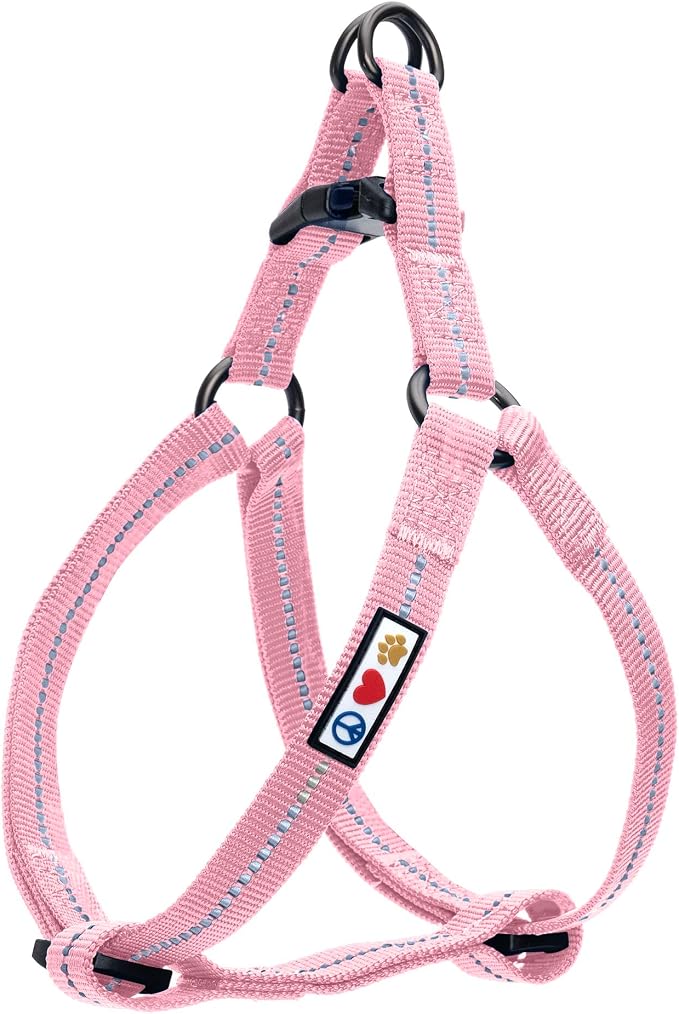 Pawtitas Recycled Reflective Step-in Dog Harness – Adjustable No-Pull Vest for Puppies to Seniors, Safe & Comfortable S Pink
