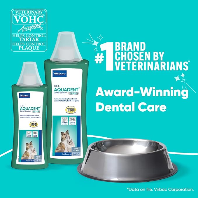 C.E.T. Aquadent Fr3sh Dental Solution for Dogs & Cats, 250 ml | VOHC approved for dogs, pet dental care, liquid pet breath freshener, supports digestive health, just add water