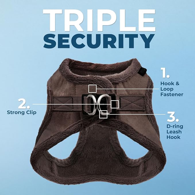 Voyager Step-in Plush Dog Vest Harness -Chocolate Suede, X-Large | 20.5 - 23" in Chest, Soft Plush, Reflective Bands, Cold-Weather Harness, Cats Compatible. Step-In Style,