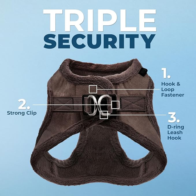 Voyager Step-in Plush Dog Vest Harness -Chocolate Suede, X-Small | 13 - 14.5" in Chest, Soft Plush, Reflective Bands, Cold-Weather Harness, Cats Compatible. Step-In Style,