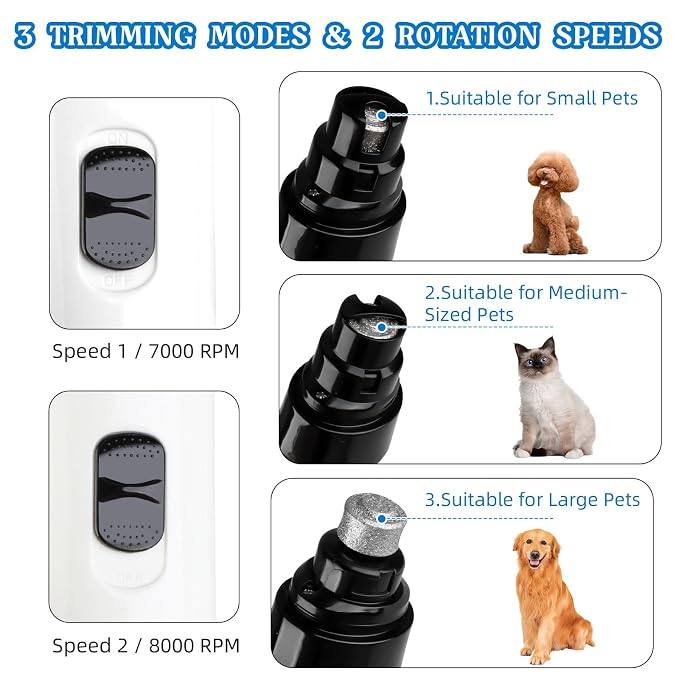Quiet Dog Nail Grinder, 2-Speed, with 2 Grinding Heads