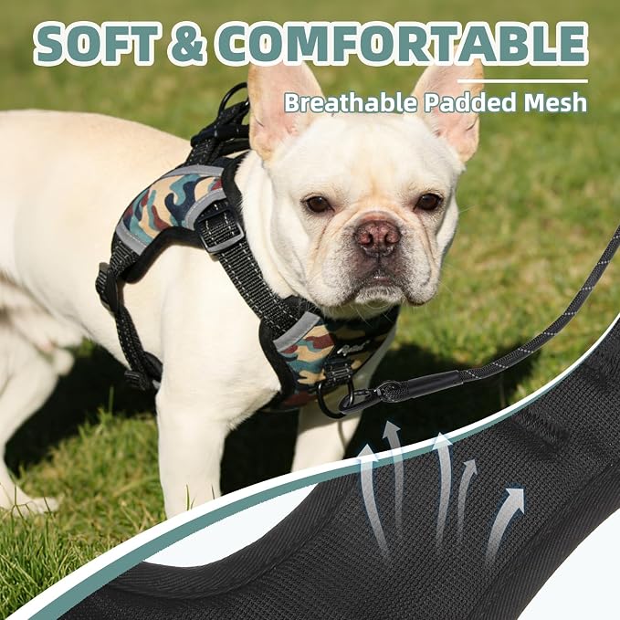 PUPTECK Dog Harness Small Sized Dog, Step in Adjustable Reflective Dog Vest Harness Escape Proof, No Pull Soft Padded Harness Easy Control, Camouflage, S