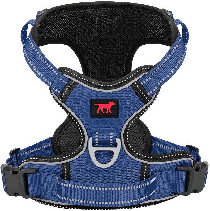 Tuff Pupper No Pull Easy Walk Dog Harness | Heavy Duty Pet Vest | Front & Back Leash Clips | Strong Safety Handle | Reflective Anti Pull Vest | Comfortable Padded Escape Proof Harness (Medium, Blue)