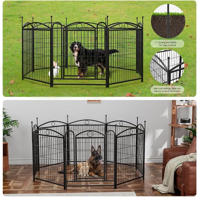Dog Playpen 32 inch 8 Panels Metal Exercise Pen | With Door,Heavy-Duty Rustproof Foldable Dog Pen, Easy DIY Shapes, Indoor/Outdoor, for Small/Medium