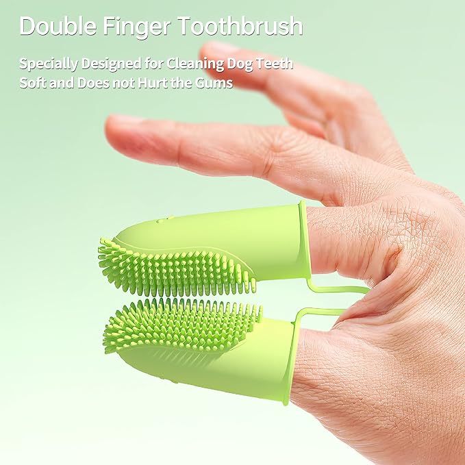Finger Toothbrush 2 Pack - 135 Surround Bristles for Dog Teeth Cleaning, Pet Dental Care for Puppies, Cats and Small Dogs (Pink and Green)