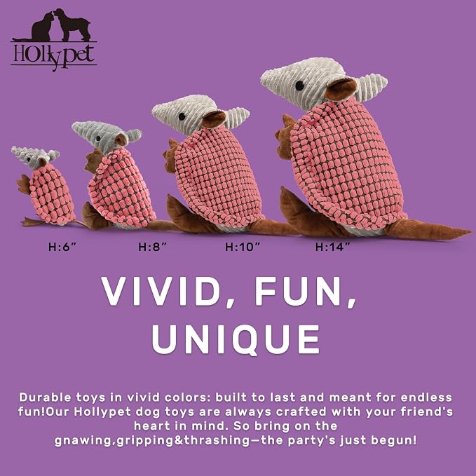 Hollypet Armadillo Squeaky Puppy Dog Toys for Small Medium Dogs, 6" | plush stuffed small dog squeak animal toy with unique grunt squeaker textured fabric for teeth cleaning toys