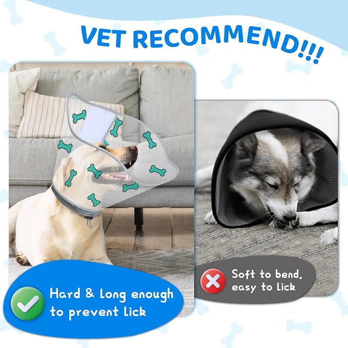 Dog Cone After Surgery - Soft, Comfortable, Adjustable Recovery Collar for Large, Medium, Small Dogs - Stop Licking with Soft Protect Edge (Bone, S)