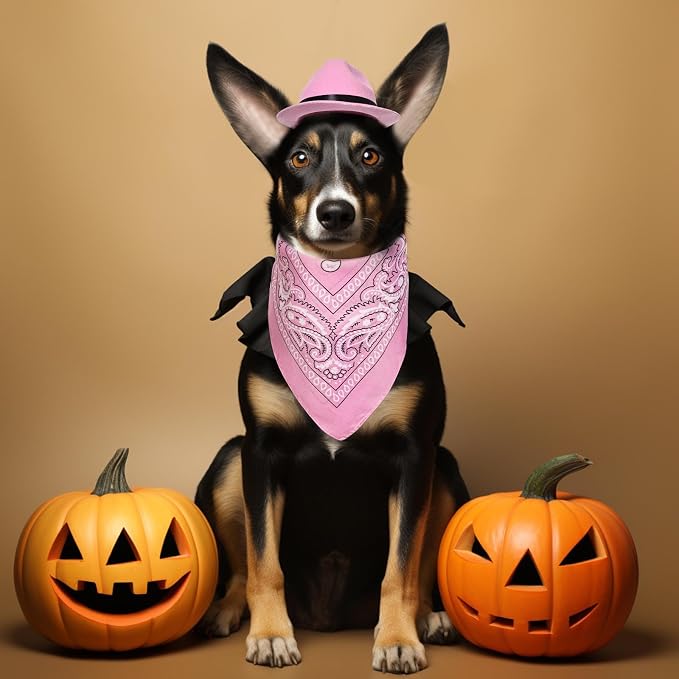 choyaxo Dog Halloween Costumes Pet Cowboy Costume for Dogs Cat Cowboy Hat with Bandana, Cowboy hat:5*6*2inch/ 13*15*5cm, it has a chin strap that make it suitable for most pet. Bandana is 21.5*21.5inch/45*45cm, can be folded for your dog or cat., Pink
