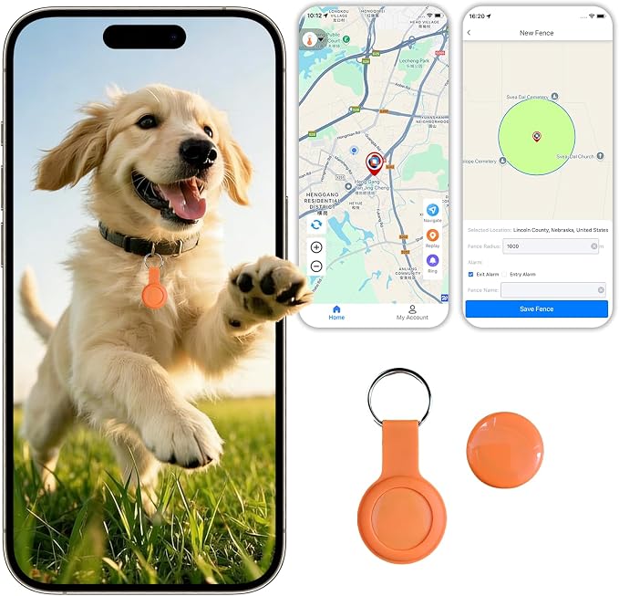 Pet GPS Tracker: A Smart Collar with Real-Time Location Tracking—Ns in Real Time. Compatible with Android and iOS | Silicone Protective Case with Metal Ring, 1-Minute GPS Updates, 1-Year Replaceable Battery, IPX7 Waterproof
