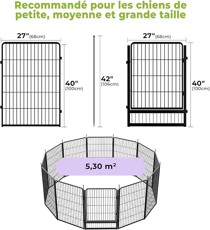 SunsGrove Dog Playpen Outdoor, 40 inch 12 Panels with Wider Door for Medium and Large Dogs, Free and Safe Play Dog Fence Indoor, Black