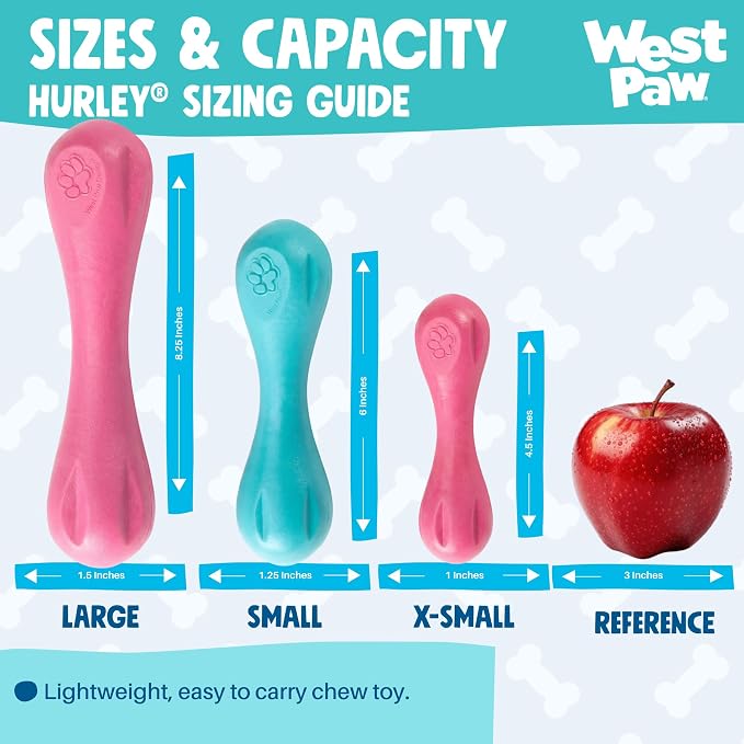 WEST PAW Zogoflex Hurley Dog Bone Chew Toy – Floatable Pet Toys for Aggressive Chewers, Catch, Fetch – Bright-Colored Bones for Dogs – Recyclable, Dishwasher-Safe, Non-Toxic, X-Small, Geranium