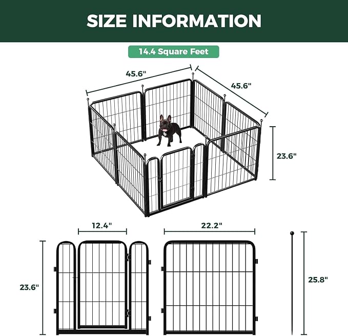 FXW Rollick Unleashed Dog Playpen, 24in, 8 Panels with Cover, Small/Puppy, Black