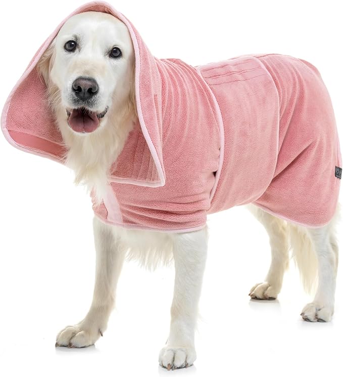 Lucky Pooch® Dog Robe - Luxurious Dog Bathrobe - Ultra Absorbent Dries Your Dogs in Minutes! Double-Layer, Super Soft Towel and Bath Robe All in One (L, Dusty Pink)
