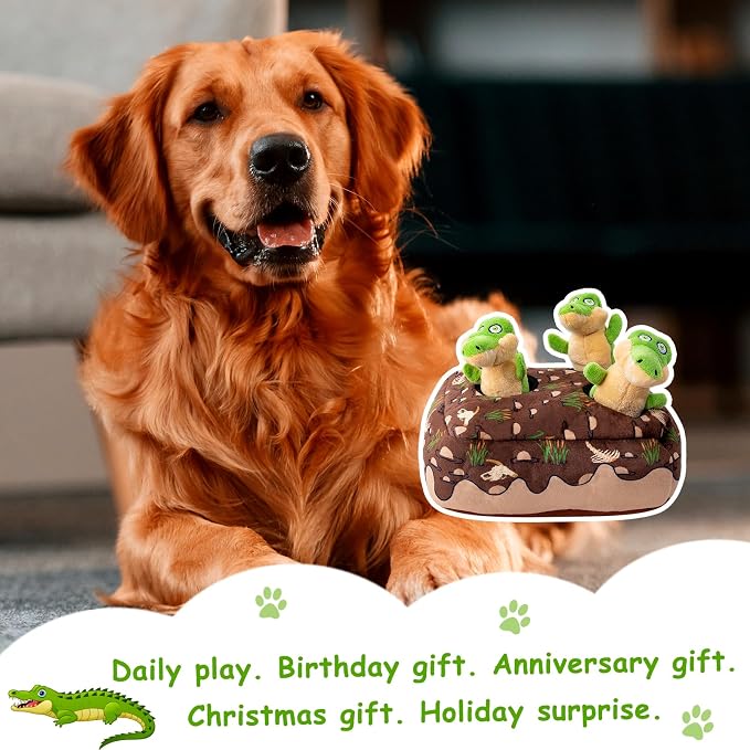Hollypet Squeaky Hide and Seek Dog Toys for Small and Medium, Crocodile | Interactive Plush Stuffed Dog Squeak Toys for Small Medium Sized Dogs and Non-Aggressive Chewers, Puppy Teeth Clean Chew Toys