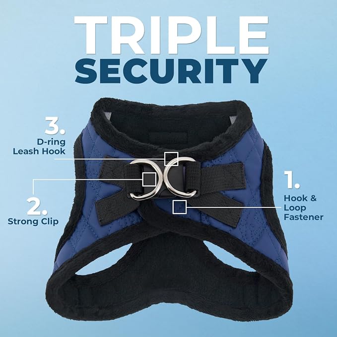 Voyager Step-in Plush Dog Vest Harness -Royal Blue Faux Leather, X-Small | 13 - 14.5" in Chest, Soft Plush, Reflective Bands, Cold-Weather Harness, Cats Compatible. Step-In Style,