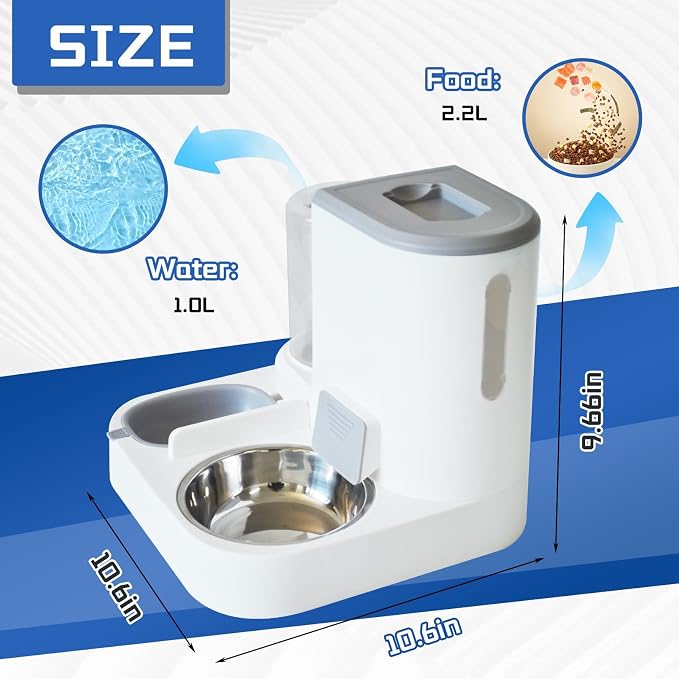 Automatic Cat Food and Water Dispenser Set 2 in 1, 2 in, Stainless Steel, Gray