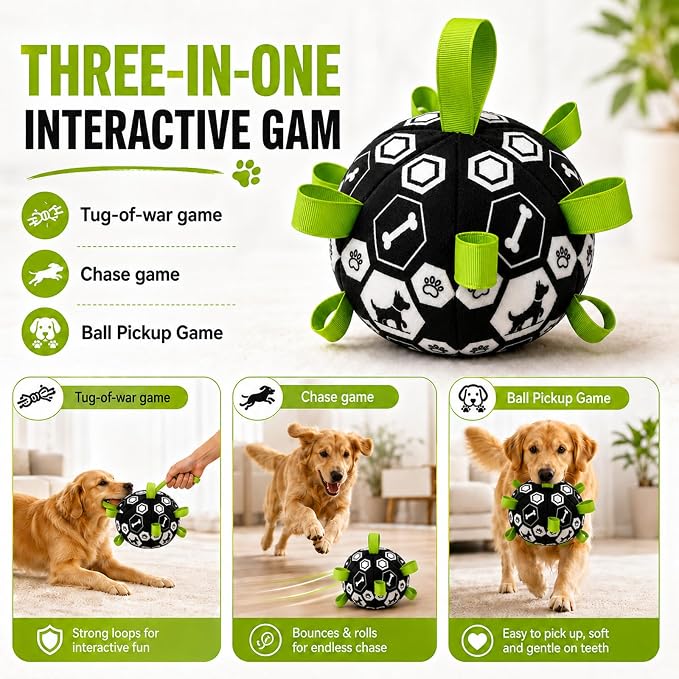 Dog Toys Dog Balls, Dog Soccer Ball Toy with Strap & Built-in Bell | Suitable for Small & Medium Puppies, Dog Birthday, Herding Ball, Birthday Gifts