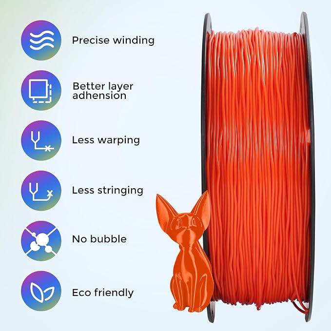Comgrow TPU Filament 1.75mm, 3D Printing Filament, Flexible 3D Printer Filament, 95A Soft fit Most 3D Printers Dimensional Accuracy +/- 0.02mm TPU Orange1kg (2.2lbs)