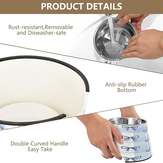 Blueangle Elevated Dog Bowls with Stainless Steel - Non-Slip 2.3 Cup High Capacity Pet Dish for Spinal Health & Cute Bows Design（416）