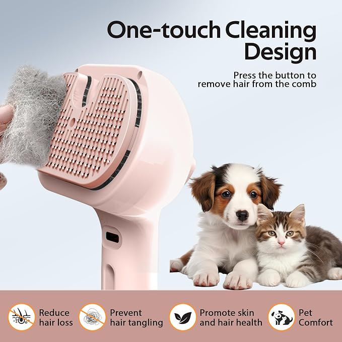 Pet Grooming Brush with Electronic Mist Spray, Red