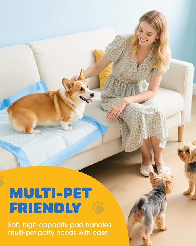Powools 150-Pack Large Puppy Pads - 22'' x 22'' Pee Pads for Dogs Potty Training with Leak-Proof Quick-Dry Design, 6-Layer Dog Pads Large, Blue