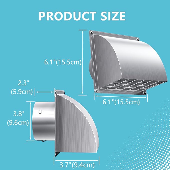 HG Power 4 Inch Dryer Vent Cover Outside with Removable Screen, Silver