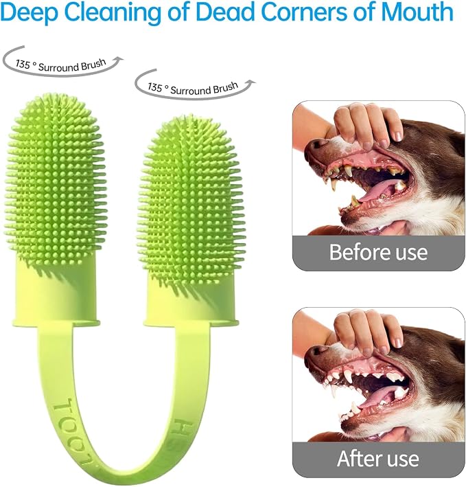 2 Pack Dog Toothbrush, 135ºSurround Bristles for Easy Teeth Cleaning, Double-Finger Toothbrush Dental Care for Puppies, Cats and Medium Pets