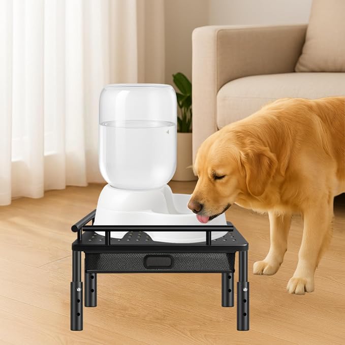 Dog Water Bowl Dispenser Stand with Storage Drawer & Metal Holder Compatible with Automatic, Small, Metal