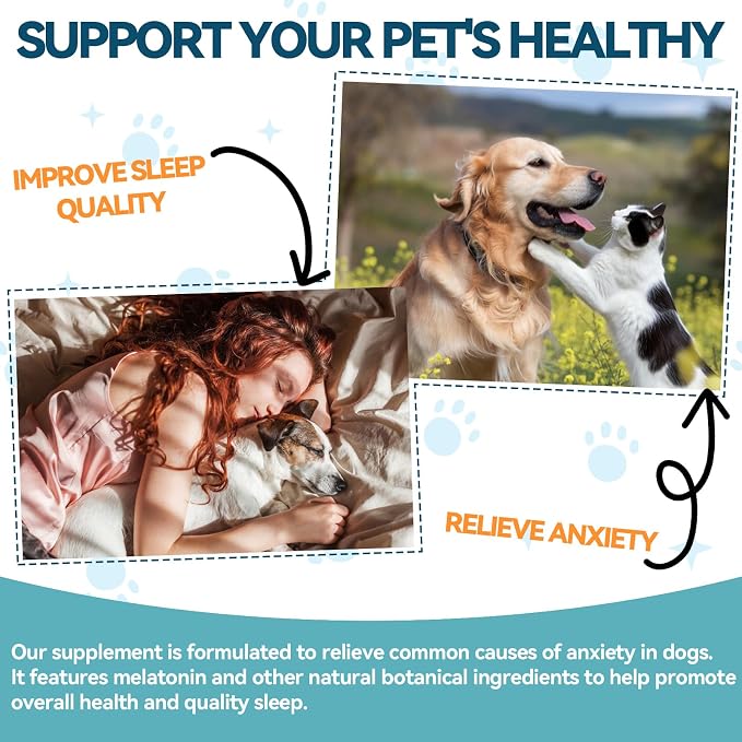 Melatonin for Dogs & Cats, Sleep Relaxation Calm Support Chicken Flavor