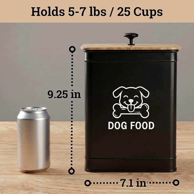 Metal Dog Food Container 5-7lb, 7lb, Bamboo, Black: Dog Face