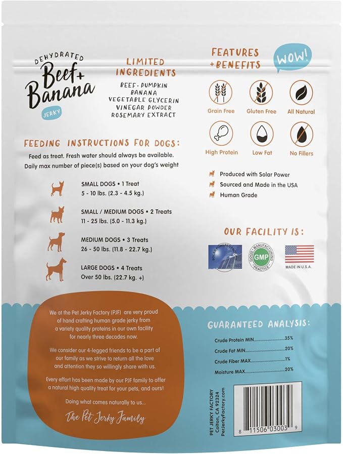 Pet Jerky Factory Beef and Banana Dog Jerky Treats - 12 oz (Pack of 2)