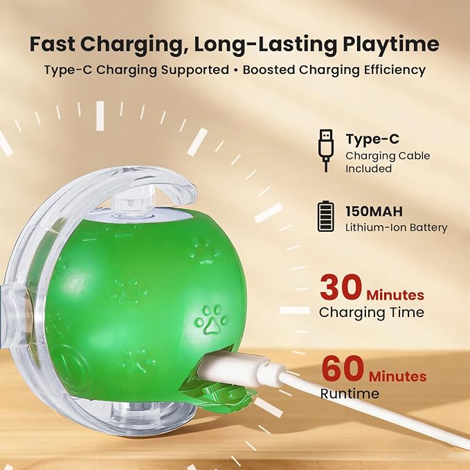 Rocfish Durable Interactive Cat Toys for Indoor Cats (Green, 03) | Smart Automatic Cat Chase Ball Toy, Upgraded Speedy Tail Kitten Toy for Bored Indoor Adult Pets