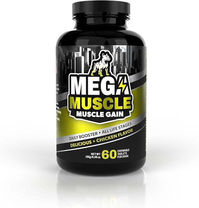 Mega Muscle for Dogs | Daily Chewable Tablets with Multivitamin Support | High Protein Dog Supplement for Active Dogs | Chicken Flavor, 60 Count