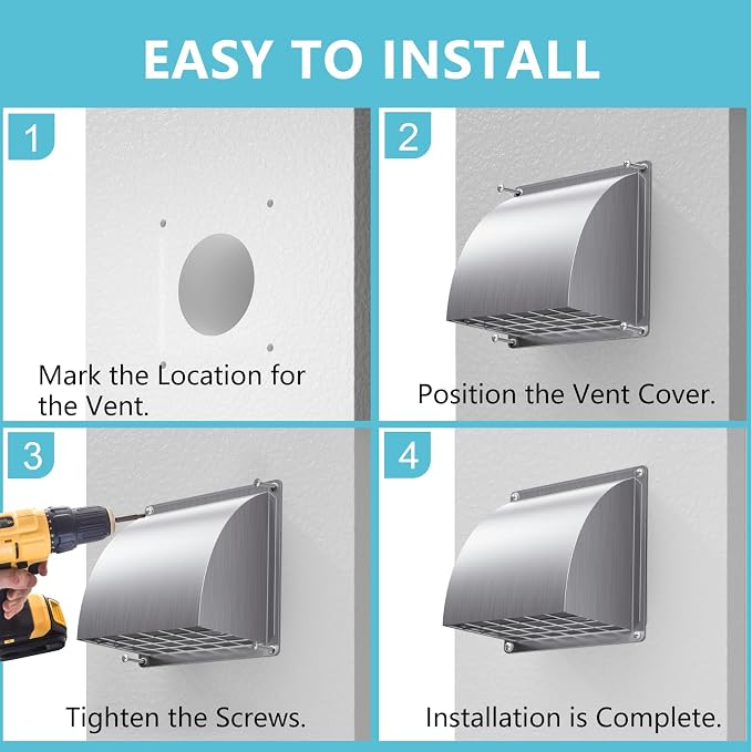 HG Power 4 Inch Dryer Vent Cover Outside with Removable Screen, Silver
