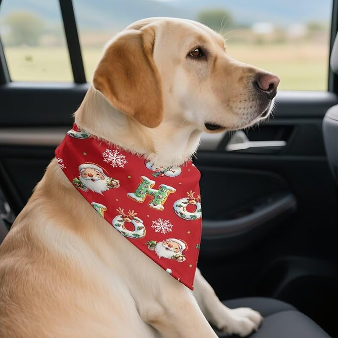 Jeiento Santa Claus Dog Bandanas Christmas Snowflake Holiday Parties Pet Costume Dog Scarf Washable, Medium, Polyester
