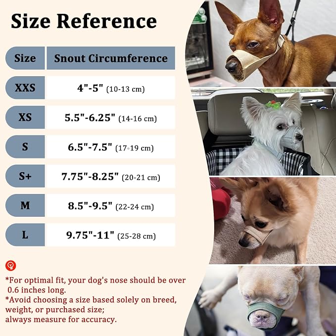 Fabric Dog Muzzle for Short Snout Small Dogs Chihuahuas Anti-Bite | Prevent Fierce Biting Chewing, Grooming Vet Visits Walking Nail Care Use, Allow Drinking Panting, Soft & Sturdy | Grey, M