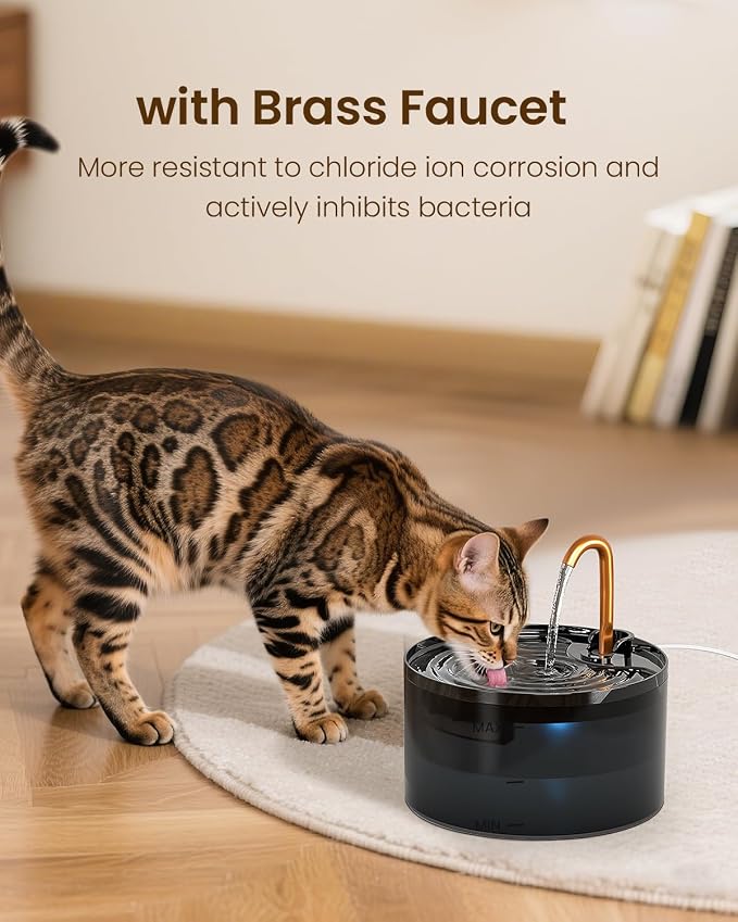 Cat Water Fountain with 9-Pack Replaceable Filters, 71oz/2.1L Cat Fountain for Drinking with Copper Faucet, MISFANS-Designed Pump & Filter, Plastic Automatic Pet Water Fountain Bowl & Dispenser