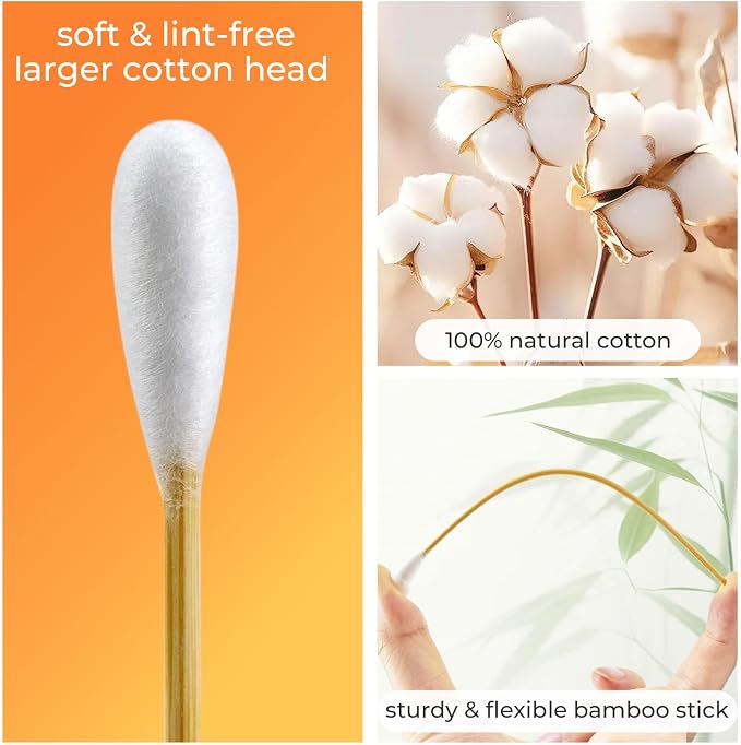 OwnWise 200pcs Extra Large Cotton Swabs, Long Wooden Cotton Swab for Dog Ears Cleaning, Highly Absorbent Big Cotton Balls Jumbo Size with 6 Inch Bamboo Sticks