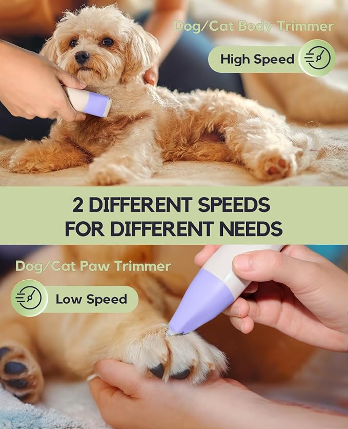 4-in-1 Dog Clippers Grooming Kit - Paw Trimmer & Nail Grinder, Purple