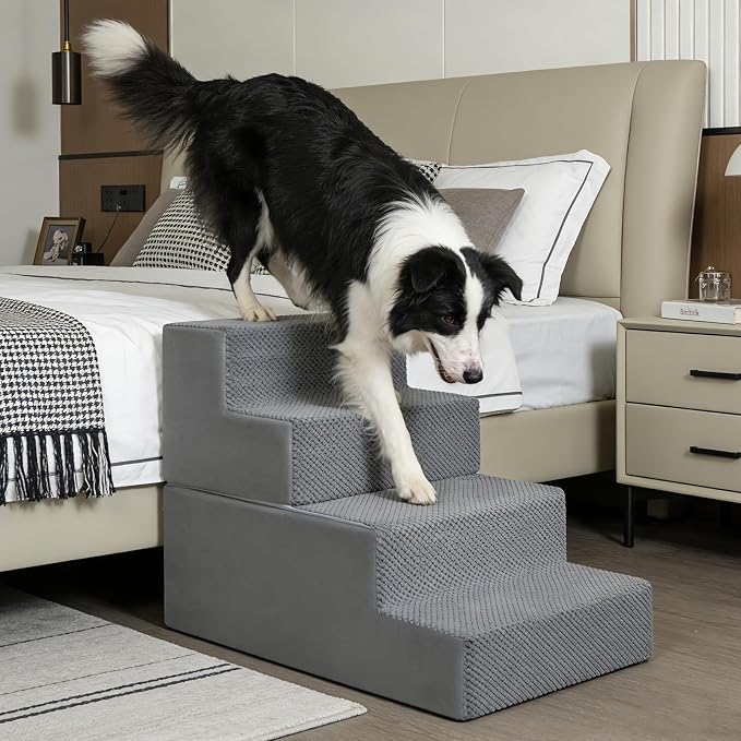 4-Step Dog Steps 18’’ for Bed cat & Dog ramp for Stairs & Step high Bed Non-Slip Out- & Indoor