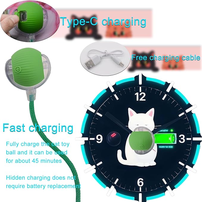 Interactive Cat Dog Toy Ball with LED Light, Automatic Rolling(Green) | String Tail and LED Light Design, Motion Activated, Suitable for Interactive Indoor Pet Play and Exercise