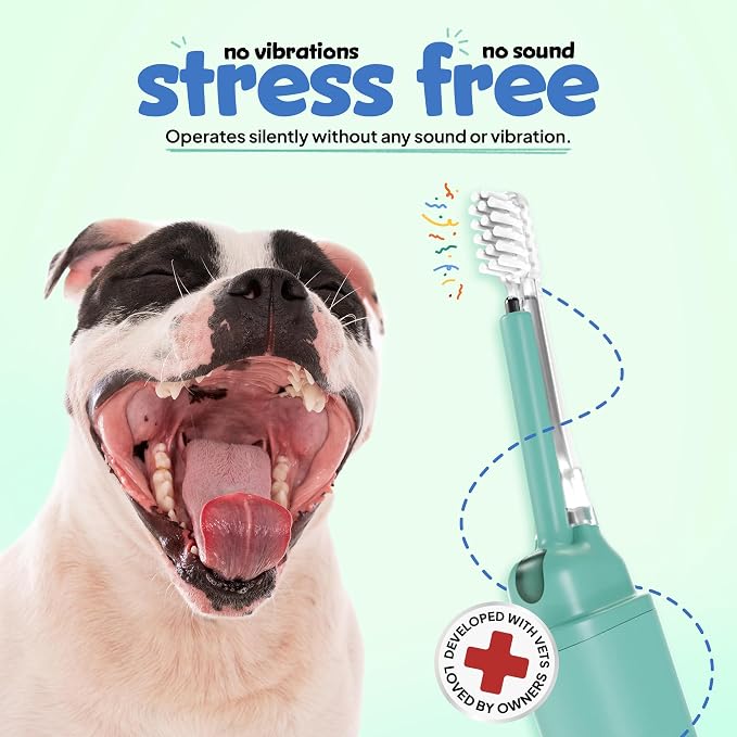 Electric Dog Toothbrush with Innovative Electrolytic Technology - Silent and Gentle Electric Toothbrush for Dogs, Effortless Dog Plaque and Tartar Remover Without a Toothpaste (Small)
