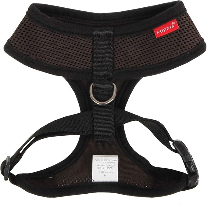 Puppia Soft Dog Harness No Choke Over-The-Head Triple Layered Breathable Mesh Adjustable Chest Belt and Quick-Release Buckle, Brown, XX-Large