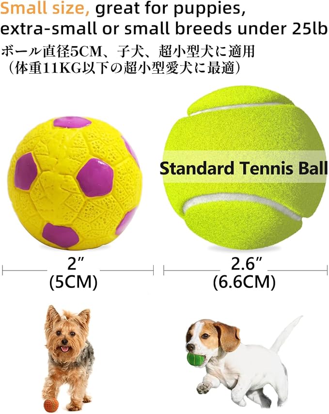 SCHITEC Squeaky Dog Toys, 4 Pack Latex Sports Balls for Mini Small Puppies | Squeak Puppy Toy, 2” Mini Size Ball, Soft Bouncy Rubber Material, Built-in Squeaker, Interactive Fetch