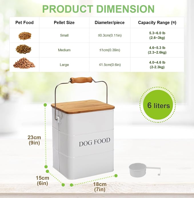 Dog Food storage container Dog Treats Jar, 6 lb, Carbon Steel, White